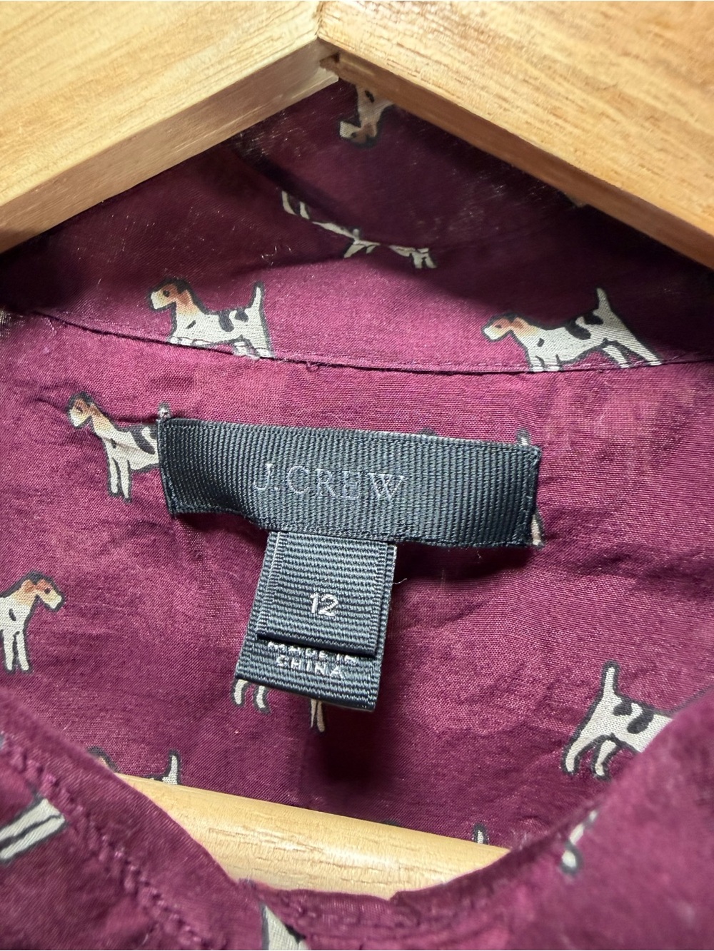 J. Crew cotton & silk Burgundy Long-Sleeve Button-Up Shirt with Dog Print - Picture 2 of 9